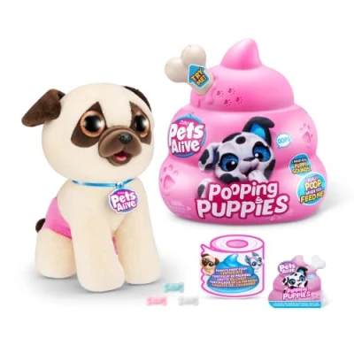 Image of Pets Alive Pooping Puppies, Pug, Real Pet Dog Puppy, Play Soft Toy, Developmental Nurturing Plush, Color Change Unboxing, Interactive Electronic Ages 3+ (Pug)
