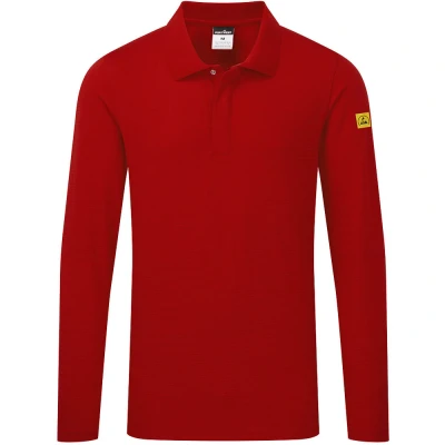 Image of Portwest Anti Static ESD Polo L/S Deep Red XL