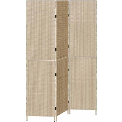 Image of vidaXL Room Divider 3 Panels Foldable Beige 147x180 cm Poly Rattan