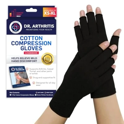 Image of Doctor Developed Arthritis Gloves for Women &amp; Men/Compression Men/Fingerless Gloves/Arthritis Pain Relief Hands, With Handbook (1 Pairs, S)