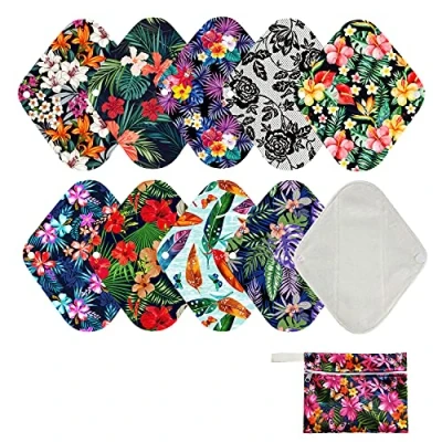 Image of Reusable Cloth Sanitary Napkin,Super Absorbency Organic Bamboo Hygiene Pads,Washable Menstrual Panty Liners Pads with Storage Bags