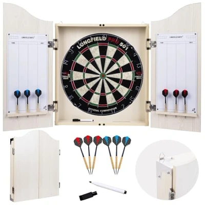 Image of Engelhart 065018 Wooden Dart Cabinet + Sisal Dartboard 2 Sets of 18 g Darts (Light oak)