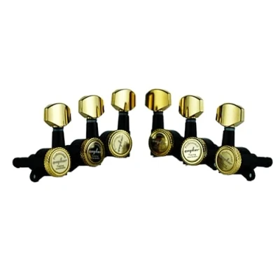 Image of Guyker Guitar Locking Tuners (3L + 3R) 1:18 Lock String Tuning Key Pegs Machine Head Replacement for ST TL SG LP Style Electric, Folk or Acoustic Guitars Gold+Black