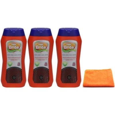 Image of 3X Hob Brite Cleaner Lemon Sherbet (3X 250 ML), Ceramic, Electric, Halogen and Induction Cream with Microfibre Cleaning Cloth Packaging May Vary