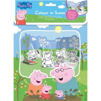 Image of Peppa Pig Colour In Scene Playground Colouring Set Pencils Standees Stickers Kids Activity Age 3+