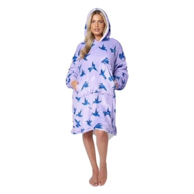 Image of Humming Bird Oversized Hoodie Women, Lilac Sherpa Wearable Blanket Women&#039;s Hoodies With Front Pocket, Snuddies Women Adults Presents for