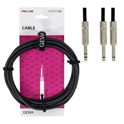 Image of GEWA insert cable Pro Line 1.5m, black, REAN plug, 1x 6.3 mm stereo jack 2x mono jack, 190720