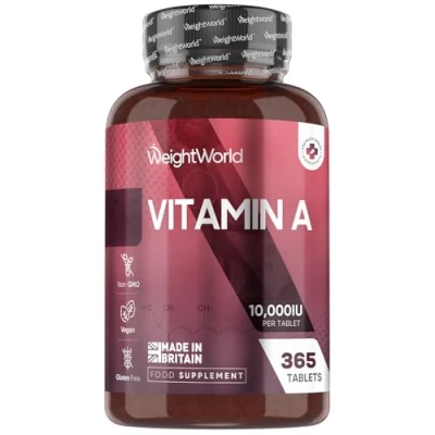 Image of Vitamin A 10,000IU 365 Vegan Tablets (1 Year Supply) 3000μg VIT Retinol Supplement in Bioavailable Retinyl Acetate Form for Eye &amp; Skin Not Capsules Made The UK
