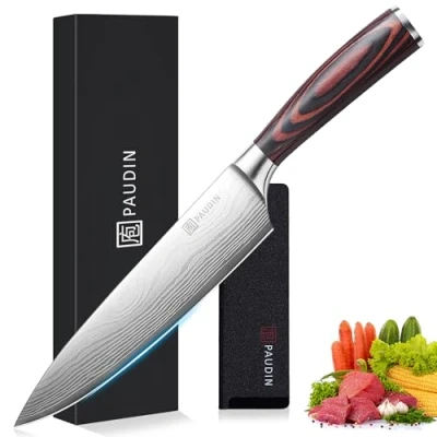 Image of PAUDIN Chef Knife, Kitchen Knife 8 inch Professional, Ultra Sharp Chefs with Long Lasting Blade, High Carbon Stainless Steel Chopping Carving Pakkawood Handle