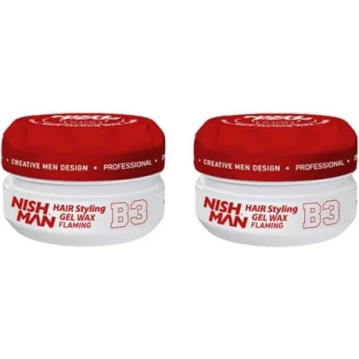 Image of Nishman Hair Styling Wax for Men, B3 Flaming, Red150 ml Edge Control Ultra High Strong Hold Clay Aqua (2 Pack)