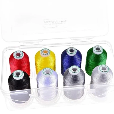 Image of New brothread 15 Options 8 Snap Spools of 1000m Each Polyester Machine Embroidery Thread with Clear Plastic Storage Box for &amp; Quilting Basic Colour