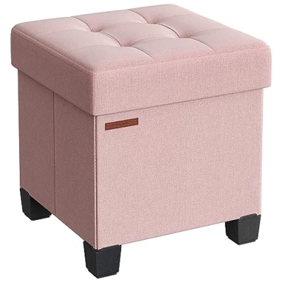 Image of SONGMICS Storage Ottoman, Foldable Small Ottoman Foot Rest, 38 x cm Stool, with Storage, Load up to 300 kg, for Living Room, Bedroom, Dorm, Jelly Pink LSF014R51