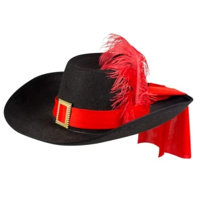 Image of Boland Adult Musketeer Hat With Feather, Historical Fancy Dress Accessory, Headwear, For Men and Women, Pirate Hat, Highwayman, Halloween, World Book Day, One Size (Black)