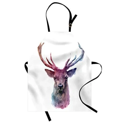 Image of ABAKUHAUS Pastel Apron, Antlers Wild Nature, Unisex Kitchen Bib Apron with Adjustable Neck for Cooking Baking Gardening, Pink Lilac