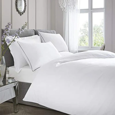 Image of Appletree White Duvet Cover Sets Super King Bedding Size (260 x 220cm) Plain Soft &amp; Luxury 100% Cotton Piped Edges 2 Pillowcases Hotel Style