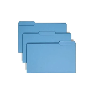 Image of Smead Colored File Folder, 1/3 Cut Tab, Legal Size, Blue, 100 per Box (17043)