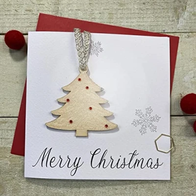 Image of Christmas Wooden Glittered TREE Bauble (XB1) Handmade by White Cotton Cards