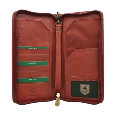 Image of VISCONTI Leather Zipped Travel Document Holder &amp; Strap RFID Blocking 1157 Brown