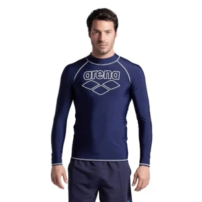 Image of Arena Men&#039;s Graphic UV Protection Long Sleeve Shirt Navy White