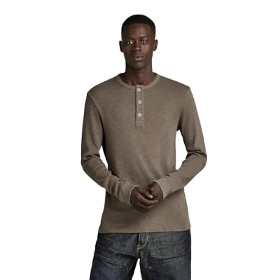 Image of G STAR RAW Men&#039;s Henley Slim Tweeter, Brown (turf D23458 D263 273), M