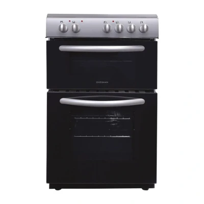 Image of Statesman EDC50B Fan Assisted Double Oven Electric Cooker, 4 Zone Ceramic Hob, Integrated Grill, 50cm Wide, Glazed Door, 1 Deep Tray with Wired Chrome Grid, Black