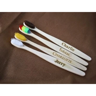 Image of Eco Toothbrush Set, Bamboo Toothbrush, Custom Engraved, Personalized Gift, Natural Bamboo, Biodegradable Brush, Sustainable Care, Friendly Dual Set