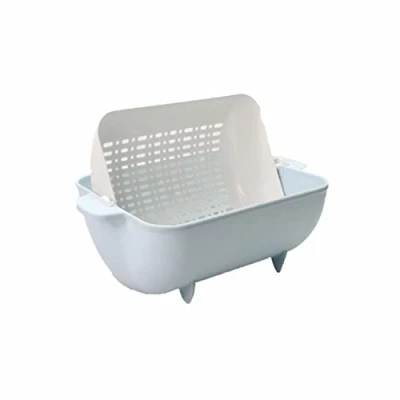 Image of SUL Kitchen Strainer Colander Bowl Pasta Drainer Plastic Multifunctional Double Layered Routable with Handles Rinsing Pasta, Vegetables wash (Blue)