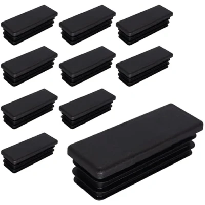 Image of SKIR&#039;CO (10 pcs) Rectangular Plastic Plugs 25 x 70 mm, Mat Tube End Caps, Rectangle Inserts, Fence Post Plugs, Black RAL 9005