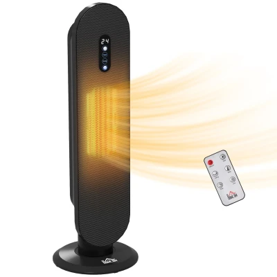 Image of HOMCOM Ceramic Space Heater, Indoor Tower Heater with 2 Heat, Oscillation, Remote Control, Timer, Tip Over &amp; Overheating Protection, 1200W/2000W, Black