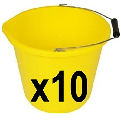 Image of Srendi® Black/Yellow Plastic Builders Bucket 3 Gallon 14 Litre Water Mixing Storage Strong with Handle Made in U.K. (Yellow, 10)