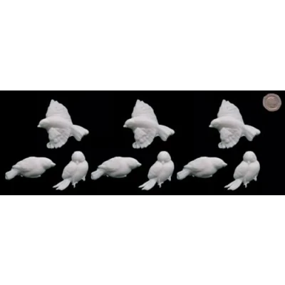 Image of 9 x Edible 3D Large Birds Bird icing toppers, cake cupcakes decorations (White)