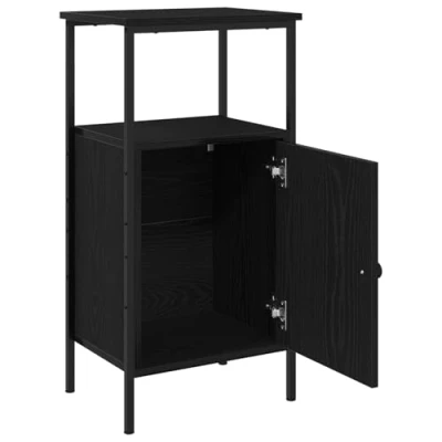 Image of vidaXL Black Oak Bedside Cabinet Set Solid Wood Composite Matte Finish Elegant Bedroom Nightstands with Storage Shelves and Drawers