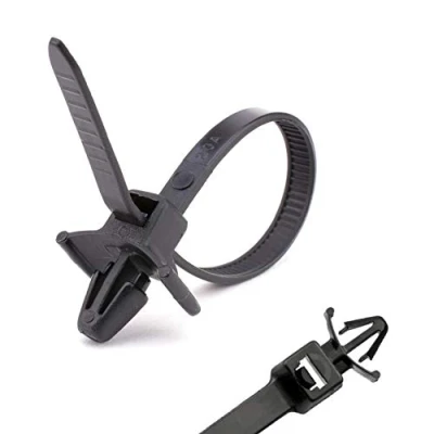 Image of 25 x Black Push Mount Winged Cable Ties 200mm 4.8mm Car Chassis Fixing Base