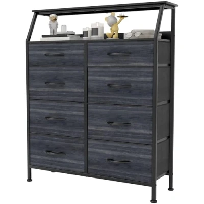 Image of YITAHOME Chest of Drawers with 8 Drawers, Fabric Cabinet Shelves,Easy Pull Handle,Sturdy Steel Frame,Storage for Bedroom, Kids Room, Closet,Charcoal Black Wood Grain