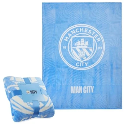 Image of Manchester City F.C. Fleece Bed Blanket Soft Throw 125 x 150cm Gifts for Him (Light Blue)