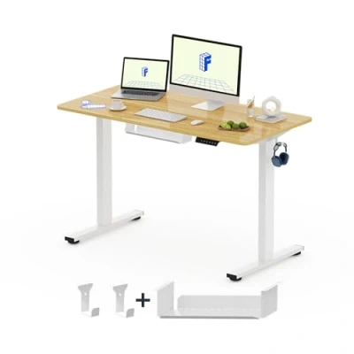 Image of FLEXISPOT Essential Electric Standing Desk ONE PIECE Height Adjustable Sit Stand Up for Home Office (120 * 60cm, White Frame+ Maple Desktop)