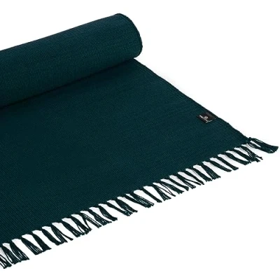 Image of Yoga Studio Organic Mat Rug 196cm x 70cm with Tassels, Cotton for Meditation, Relaxation, Hot (Teal)