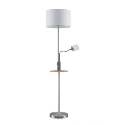 Image of Floor Lamp &#039;Aovan&#039;with USB Socket (Modern) in Silver Made of Metal for e.g. Living Room &amp; Dining (2 Light Sources, E27) from Lindby Standard