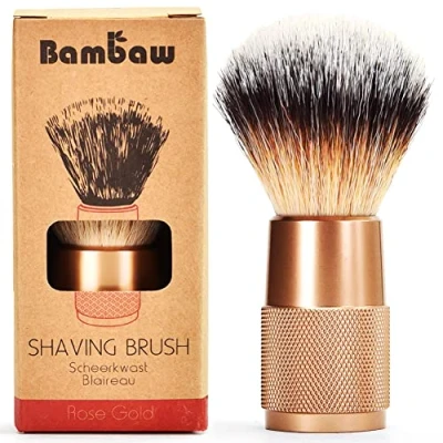 Image of Synthetic Shaving Brush Rose Gold Vegan Shave for Ingrown Hair Solution Zero Waste men and women&#039;s manual Lather Mens Womens Foam Bambaw