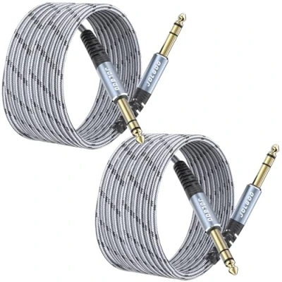 Image of JOLGOO 1/4 inch TRS Instrument Cable 2 Pack, Quarter Audio Cable, 6.35 Balanced Interconnect Line for Electric Guitar, Bass, Keyboard, Mixer, Amplifier, Speaker, Mandolin, 20 FT/6M