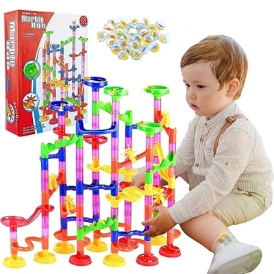 Image of Koolbitz Marble Run Toy Set 105 PCS Colorful Track Pieces with 30 Marbles DIY Construction Game for Kids Ages 3+ Educational STEM Learning Creative Play Hand Eye Coordination &amp; Motor Skills