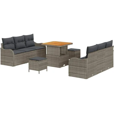 Image of vidaXL 9 Piece Garden Sofa Set with Cushions Grey Poly Rattan Acacia