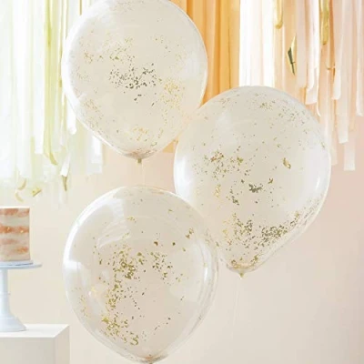 Image of Ginger Ray Double Layered Peach and Gold Confetti Filled Party Decoration Balloons 3 Pack