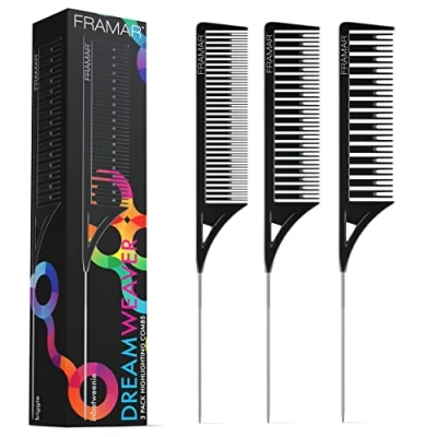 Image of FRAMAR Dreamweaver Highlighting Comb Set Rat Tail Hair With Metal Tail, Hairdressing For Colour, Combs, Hair, Highlight Comb, Pin 3 Pack Pastel