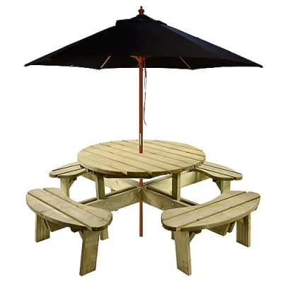 Image of BrackenStyle Aberdeen Picnic Bench With Parasol Durable Commercial Standard Table From A Trade Supplier Green Pub (Black Parasol)