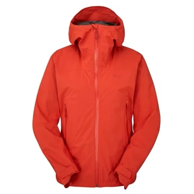 Image of Rab Women&#039;s Downpour Light Jacket Lightweight Waterproof Hooded Coat for Hiking &amp; Trekking Red Grapefruit Large