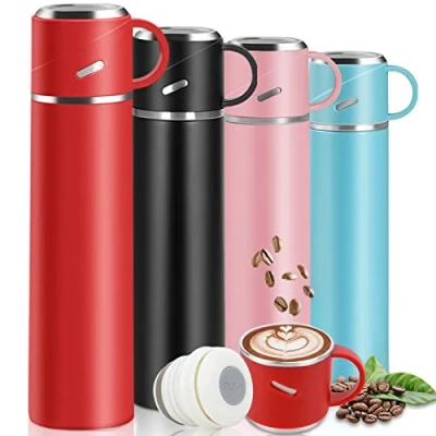 Image of Stainless Steel Water Bottle, Leakproof Thermal Travel Mug with Lid &amp; Handle, 550ml Double Walled Vacuum Flask, BPA Free Reusable Drink Bottle Coffee Cup Keep 12h Hot Cold for Gym Office Outdoor,Red