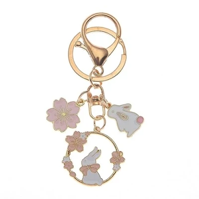 Image of NISCAYA Cartoon Sakura Rabbit Keychain Cute Animal Flower Keyrings Alloy Bunny Key Chain Lobster Clasp Keyring Backpack Charm Car Accessories