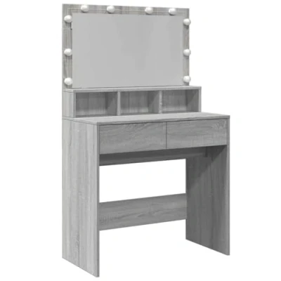 Image of vidaXL Dressing Table Grey Engineered Wood Makeup Vanity Desk with LED Lights and Mirror Bedroom Furniture