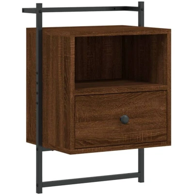 Image of vidaXL Bedside Cabinet Wall mounted Brown Oak 40x30x61 cm Engineered Wood